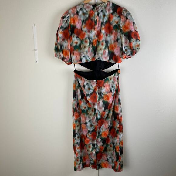 NWT J. Crew Liberty® Hazy Days Dress Size 6 Red Black Cotton Midi Puff Sleeve - Picture 9 of 14